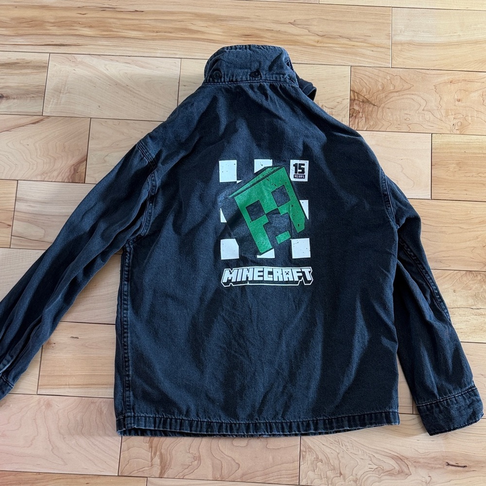 Zara Kids Black Hooded Jacket with Minecraft Logo